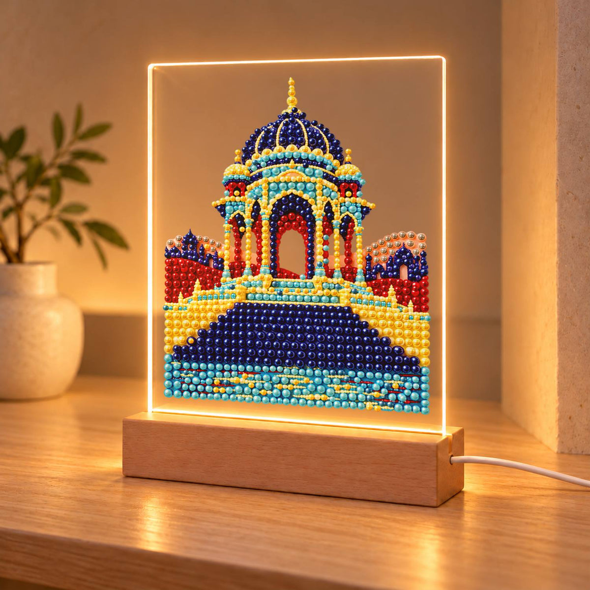 Blue-Domed Palace by the Water (Light-Up Pearl Painting)