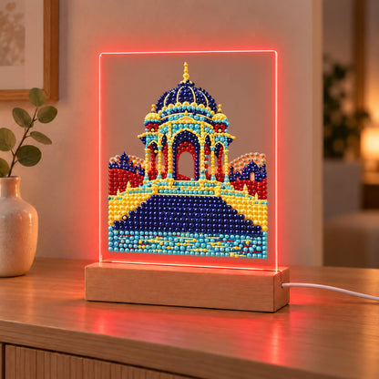 Blue-Domed Palace by the Water (Light-Up Pearl Painting)