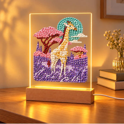 Giraffe in a Lavender Savanna (Light-Up Pearl Painting)