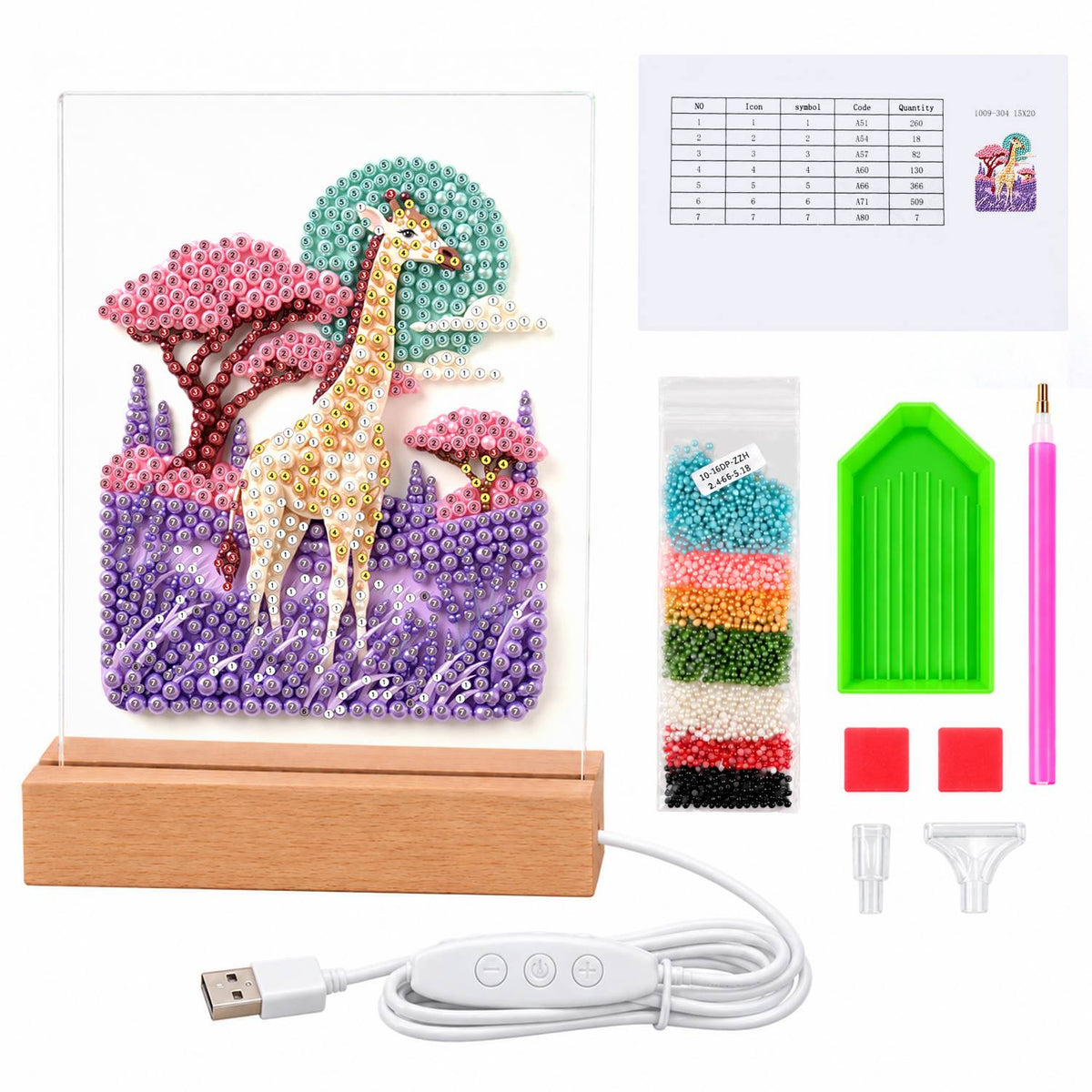 Giraffe in a Lavender Savanna (Light-Up Pearl Painting)