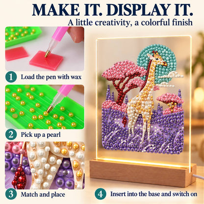 Giraffe in a Lavender Savanna (Light-Up Pearl Painting)