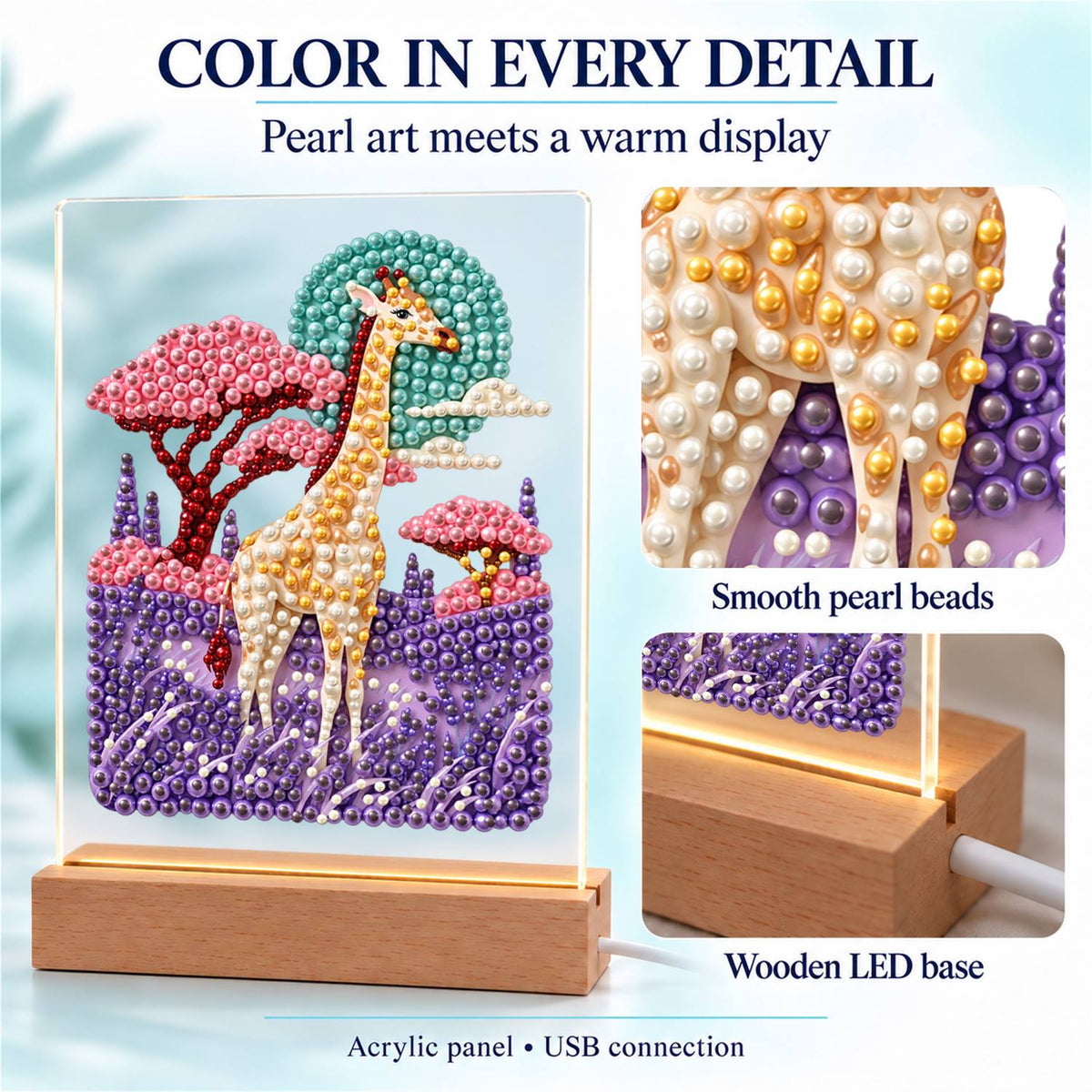 Giraffe in a Lavender Savanna (Light-Up Pearl Painting)
