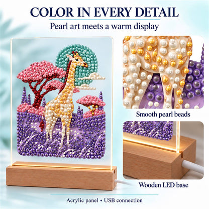 Giraffe in a Lavender Savanna (Light-Up Pearl Painting)