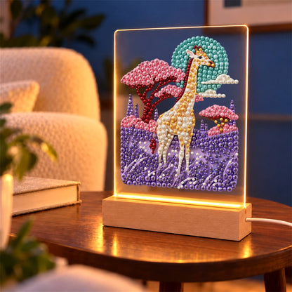 Giraffe in a Lavender Savanna (Light-Up Pearl Painting)