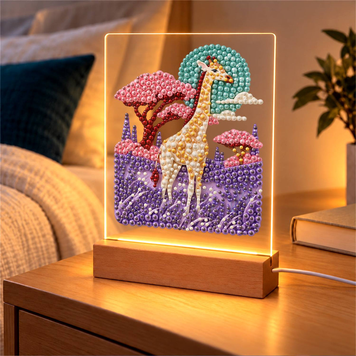 Giraffe in a Lavender Savanna (Light-Up Pearl Painting)