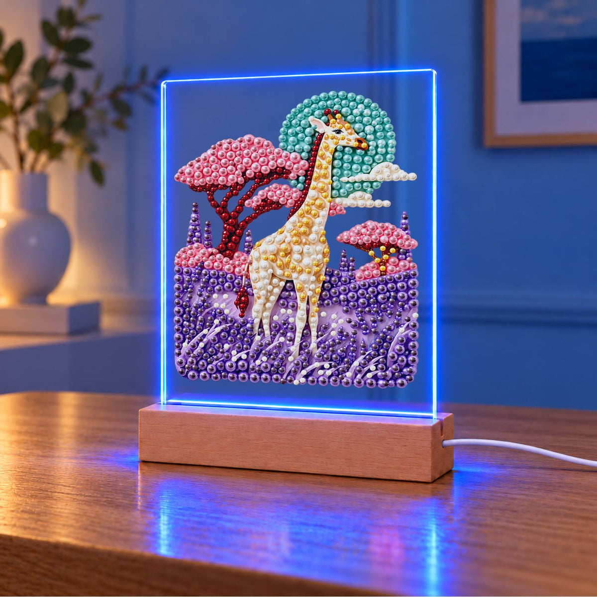 Giraffe in a Lavender Savanna (Light-Up Pearl Painting)