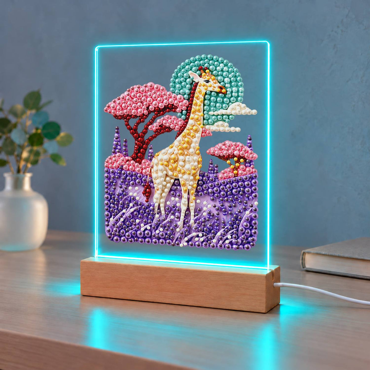 Giraffe in a Lavender Savanna (Light-Up Pearl Painting)