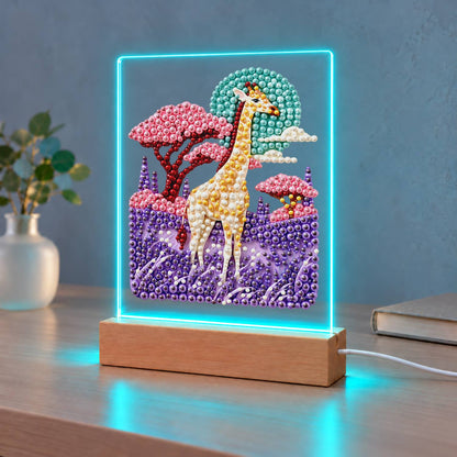 Giraffe in a Lavender Savanna (Light-Up Pearl Painting)