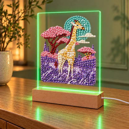 Giraffe in a Lavender Savanna (Light-Up Pearl Painting)