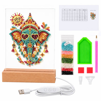 Jeweled Elephant in Heart Shades (Light-Up Pearl Painting)