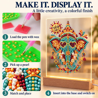 Jeweled Elephant in Heart Shades (Light-Up Pearl Painting)