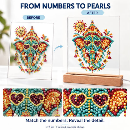 Jeweled Elephant in Heart Shades (Light-Up Pearl Painting)