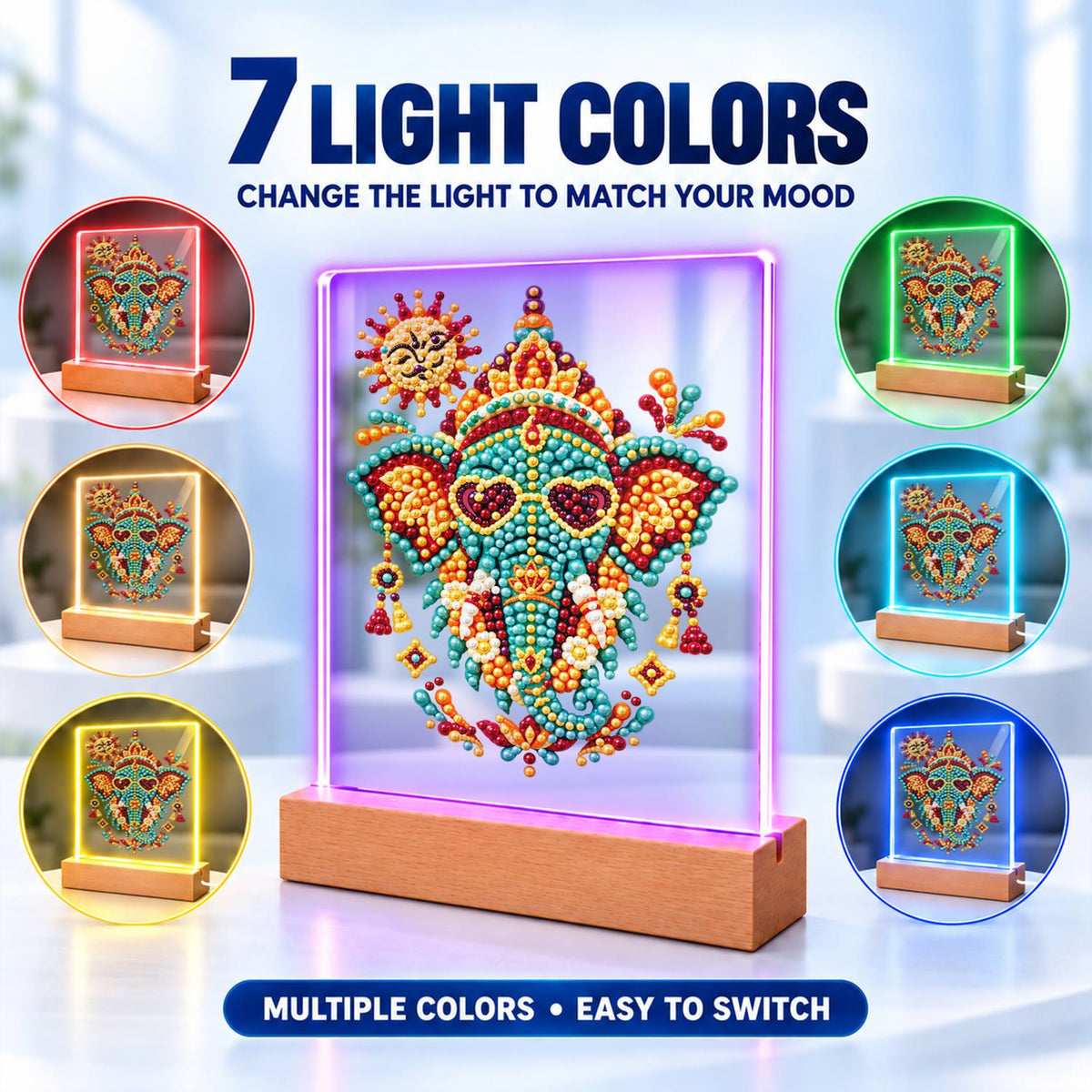 Jeweled Elephant in Heart Shades (Light-Up Pearl Painting)