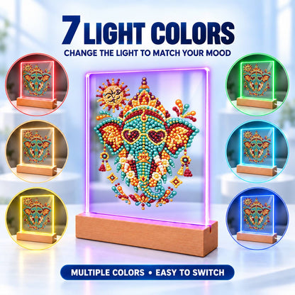 Jeweled Elephant in Heart Shades (Light-Up Pearl Painting)