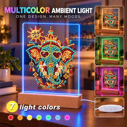 Jeweled Elephant in Heart Shades (Light-Up Pearl Painting)