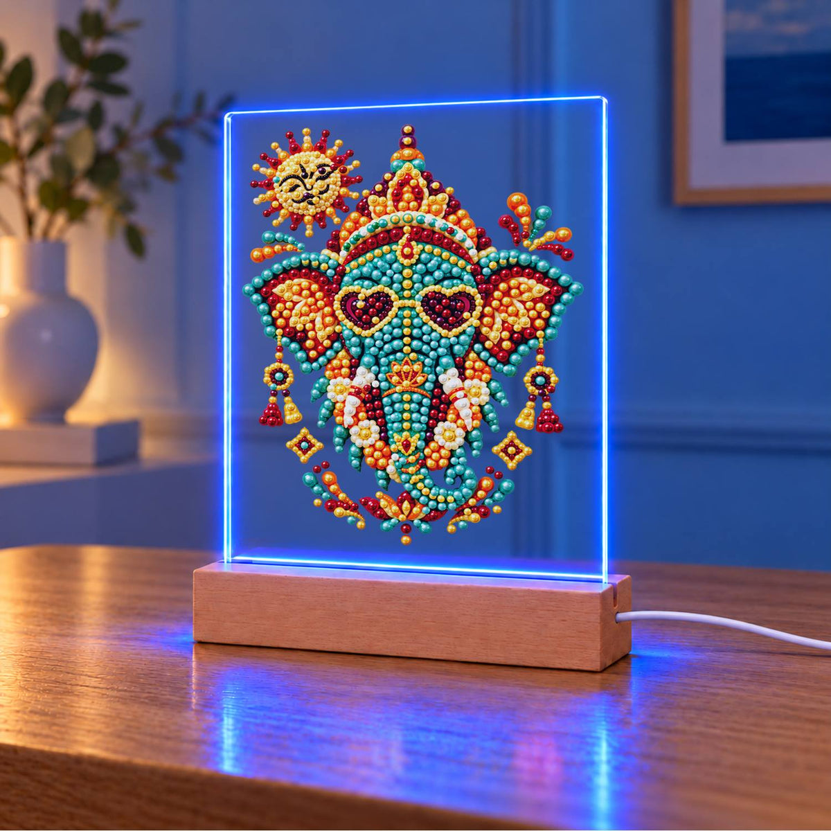 Jeweled Elephant in Heart Shades (Light-Up Pearl Painting)