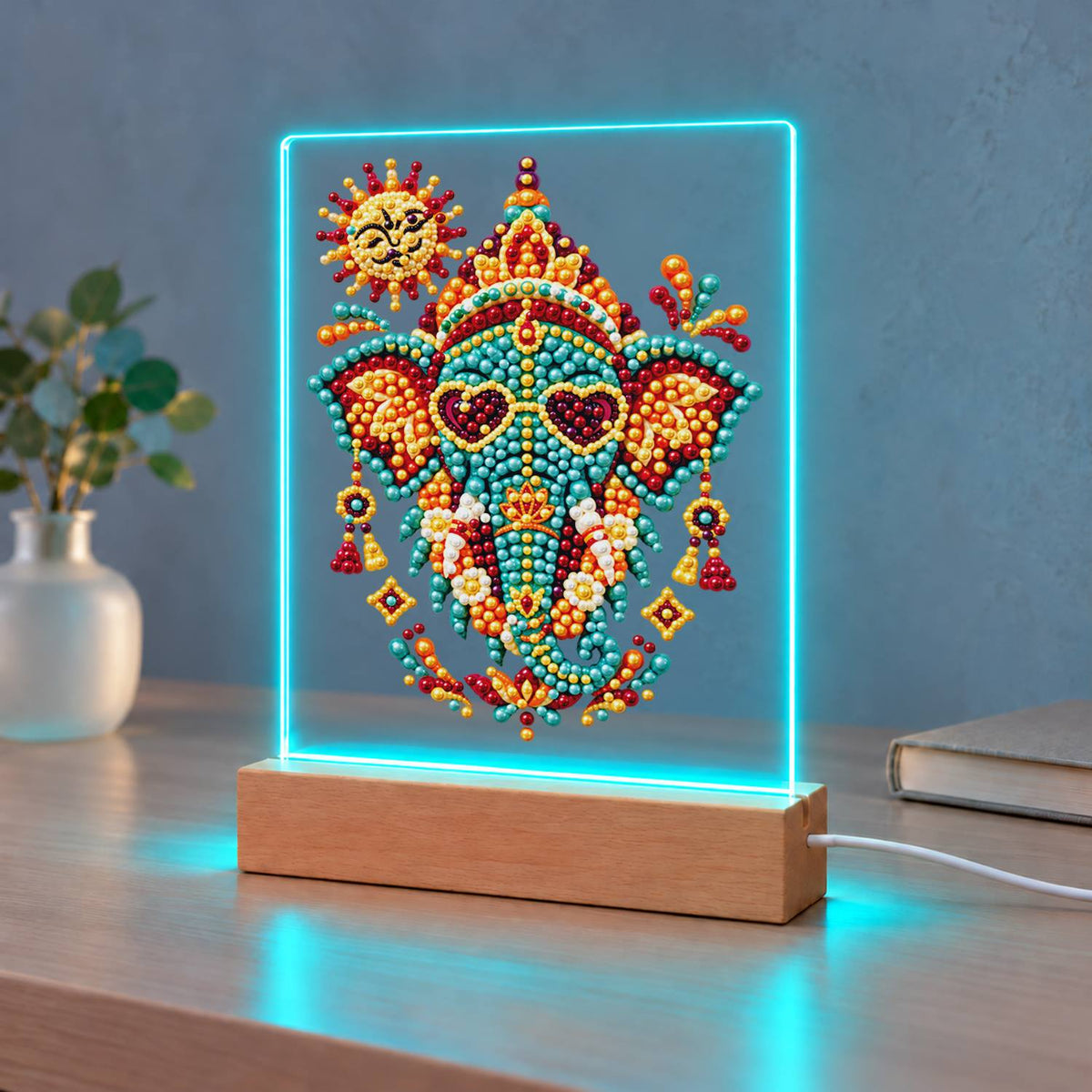 Jeweled Elephant in Heart Shades (Light-Up Pearl Painting)