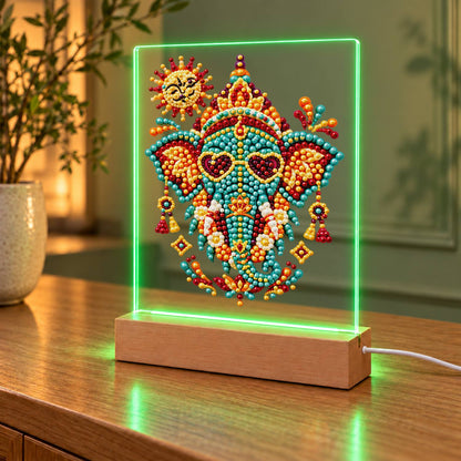 Jeweled Elephant in Heart Shades (Light-Up Pearl Painting)