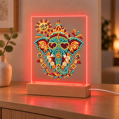 Jeweled Elephant in Heart Shades (Light-Up Pearl Painting)
