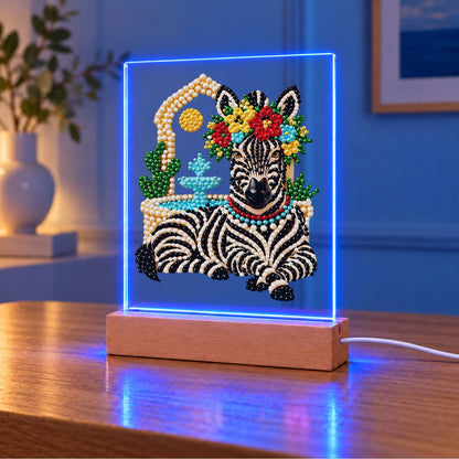 Flower-Crowned Zebra at Rest (Light-Up Pearl Painting)