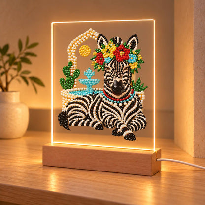Flower-Crowned Zebra at Rest (Light-Up Pearl Painting)