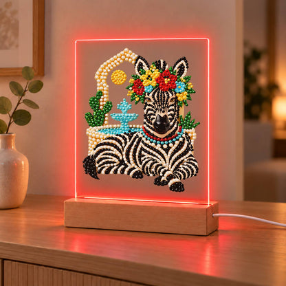 Flower-Crowned Zebra at Rest (Light-Up Pearl Painting)