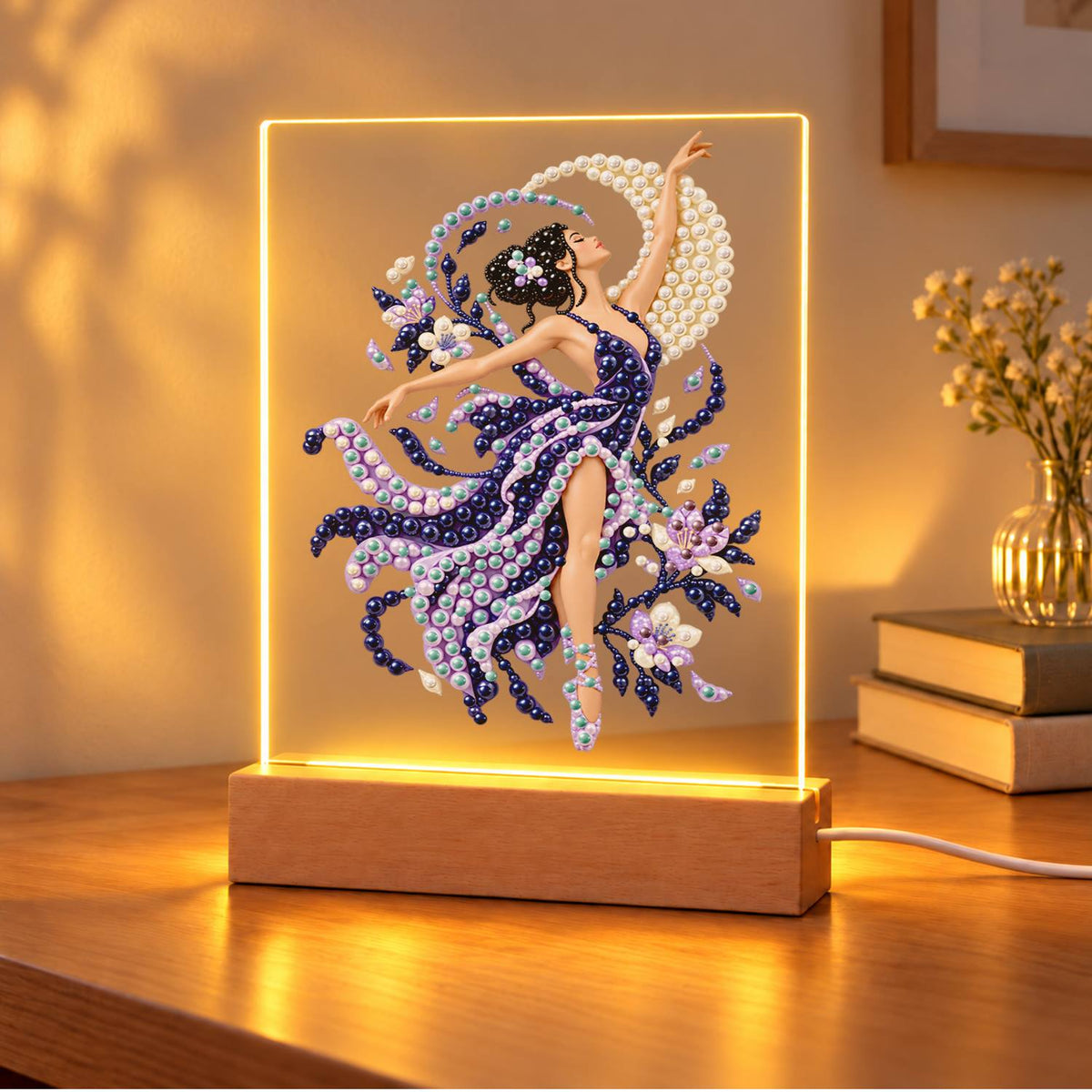 Lilac Dancer in Swirling Silk (Light-Up Pearl Painting)