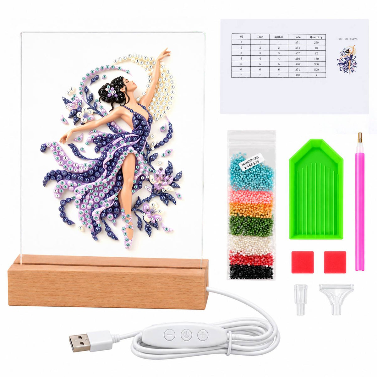Lilac Dancer in Swirling Silk (Light-Up Pearl Painting)