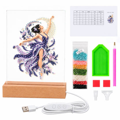 Lilac Dancer in Swirling Silk (Light-Up Pearl Painting)