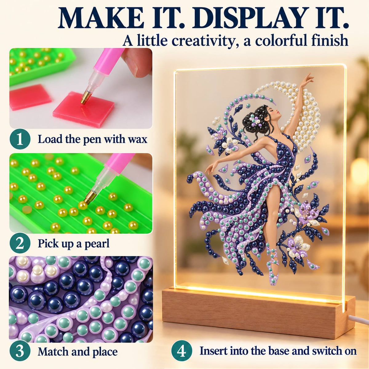 Lilac Dancer in Swirling Silk (Light-Up Pearl Painting)