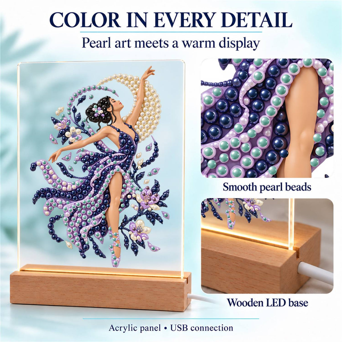 Lilac Dancer in Swirling Silk (Light-Up Pearl Painting)