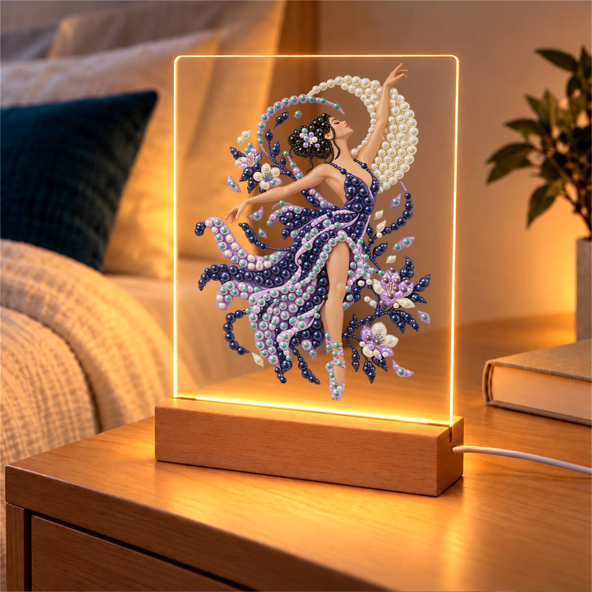 Lilac Dancer in Swirling Silk (Light-Up Pearl Painting)