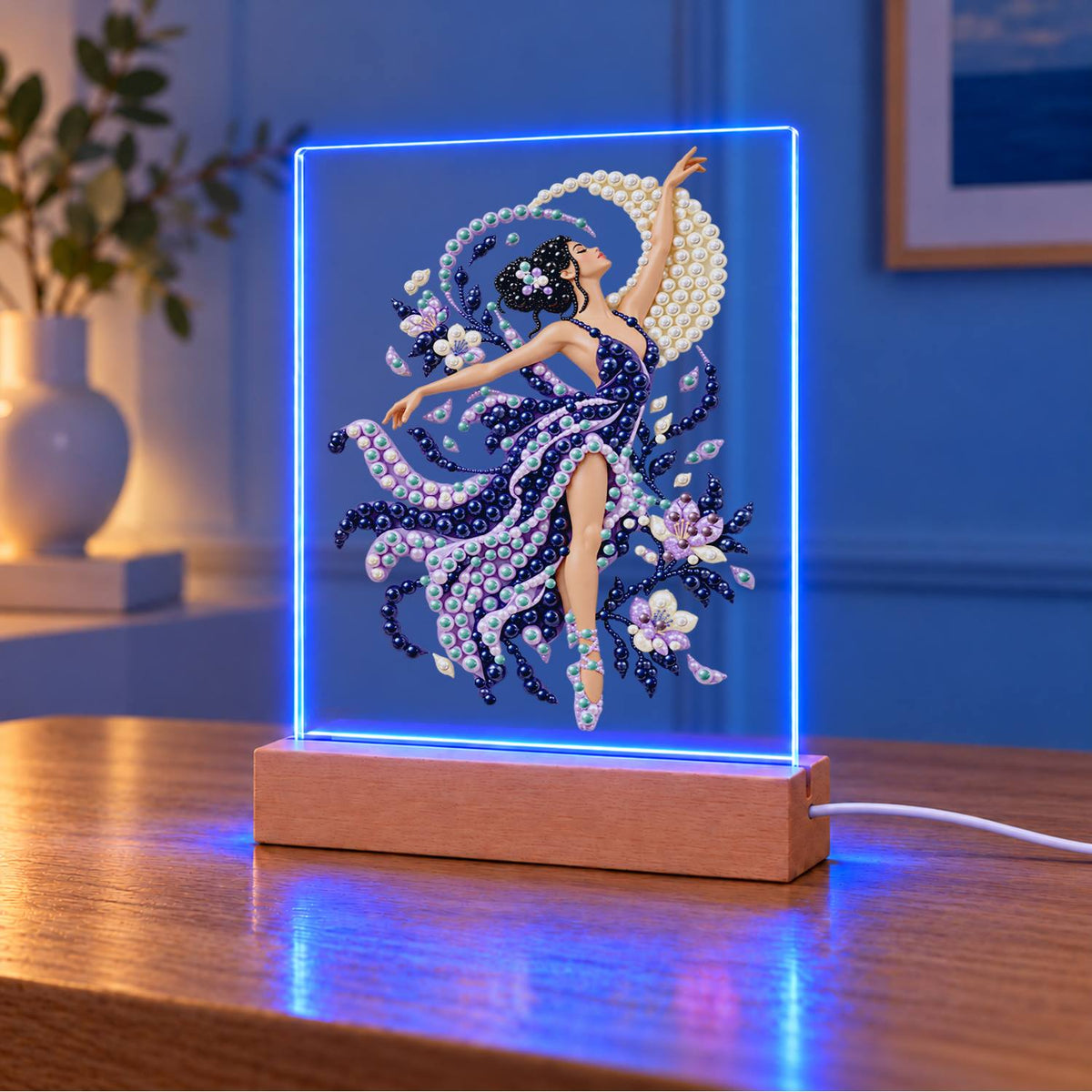 Lilac Dancer in Swirling Silk (Light-Up Pearl Painting)