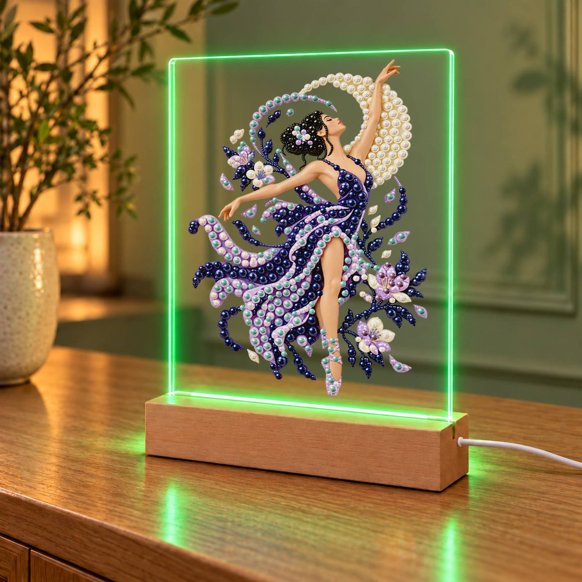 Lilac Dancer in Swirling Silk (Light-Up Pearl Painting)