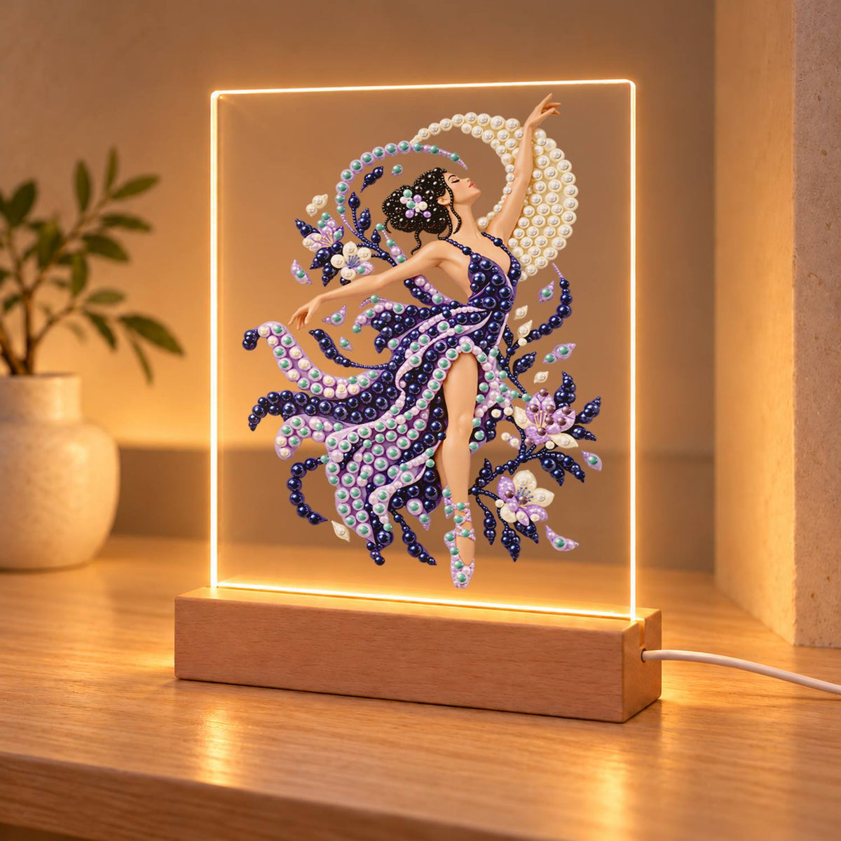 Lilac Dancer in Swirling Silk (Light-Up Pearl Painting)
