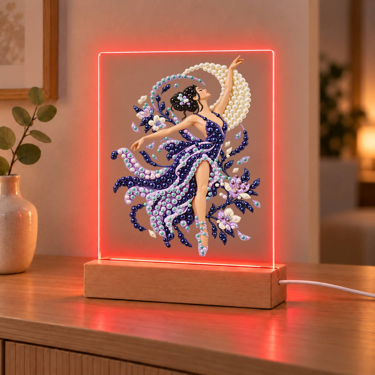 Lilac Dancer in Swirling Silk (Light-Up Pearl Painting)
