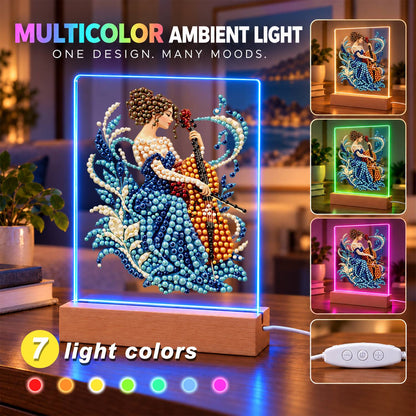 Cellist in a Sapphire Gown (Light-Up Pearl Painting)