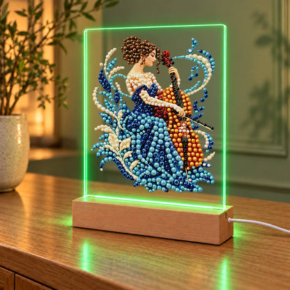Cellist in a Sapphire Gown (Light-Up Pearl Painting)