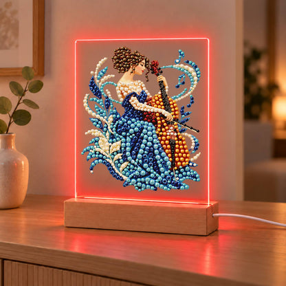 Cellist in a Sapphire Gown (Light-Up Pearl Painting)