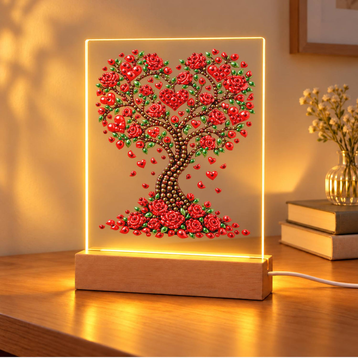 Heart Tree of Red Roses (Light-Up Pearl Painting)