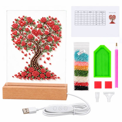 Heart Tree of Red Roses (Light-Up Pearl Painting)