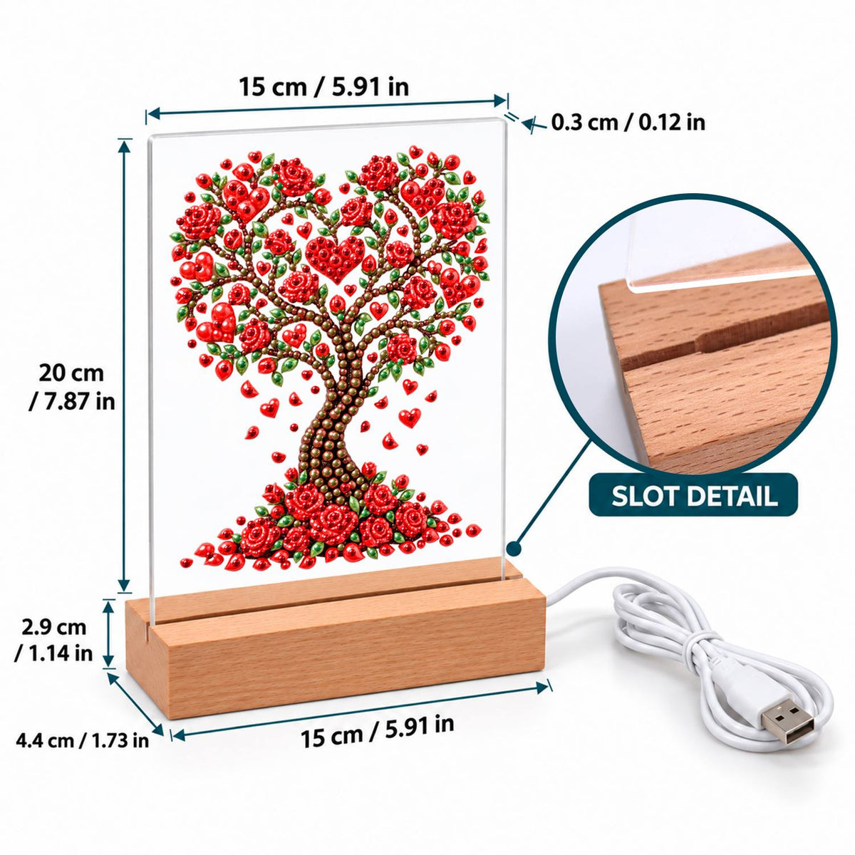 Heart Tree of Red Roses (Light-Up Pearl Painting)
