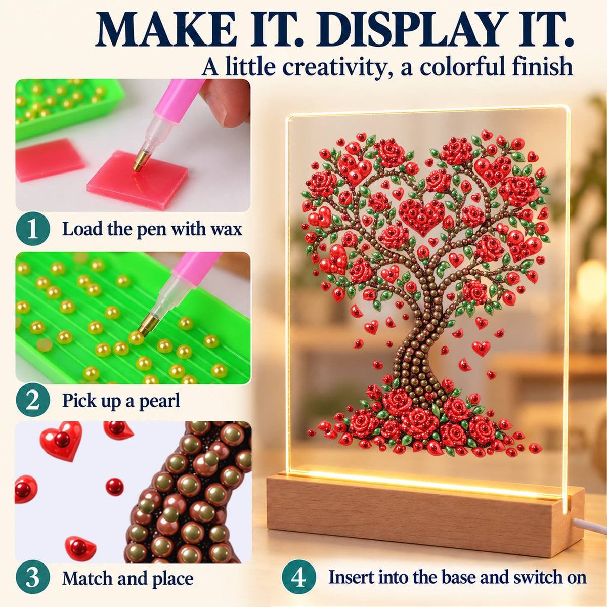 Heart Tree of Red Roses (Light-Up Pearl Painting)