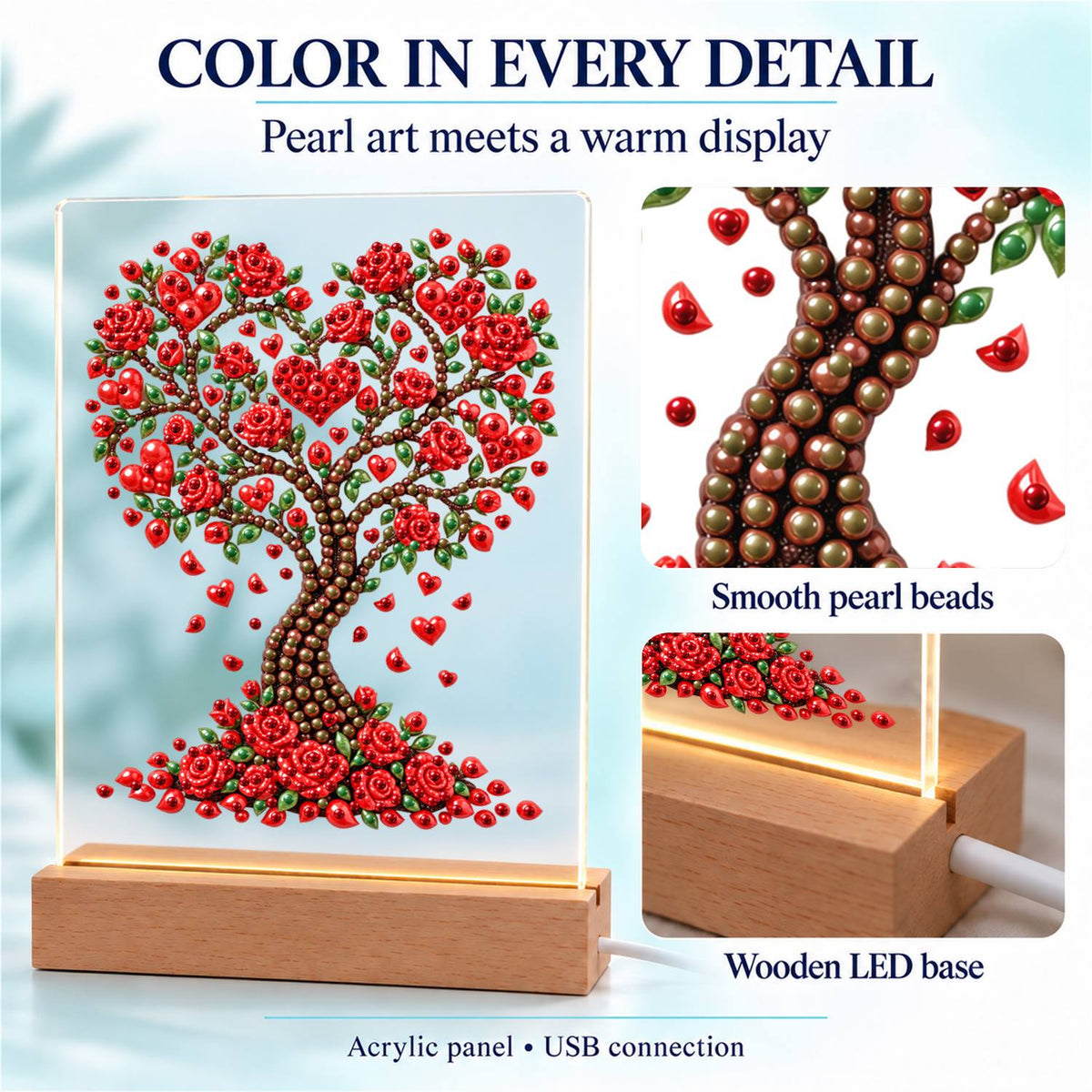 Heart Tree of Red Roses (Light-Up Pearl Painting)