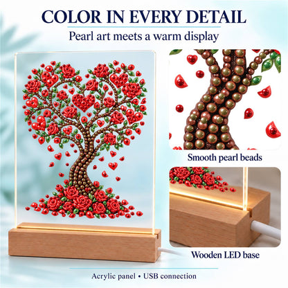 Heart Tree of Red Roses (Light-Up Pearl Painting)