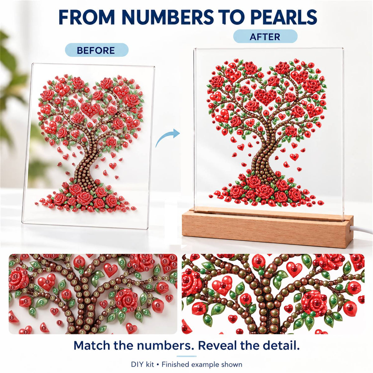 Heart Tree of Red Roses (Light-Up Pearl Painting)
