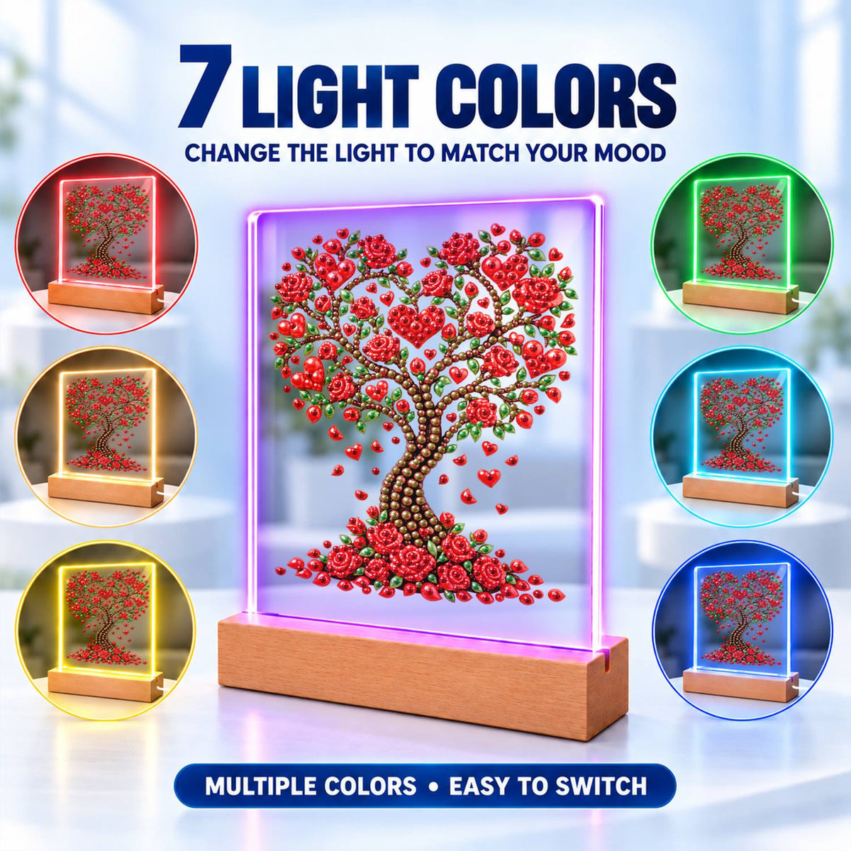 Heart Tree of Red Roses (Light-Up Pearl Painting)