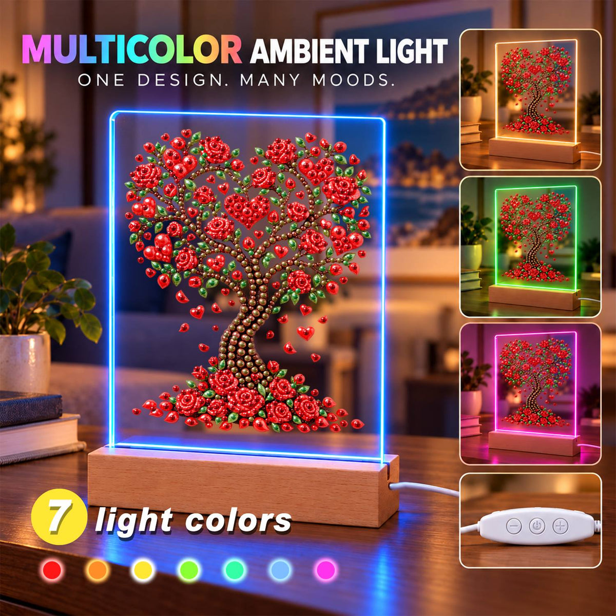 Heart Tree of Red Roses (Light-Up Pearl Painting)