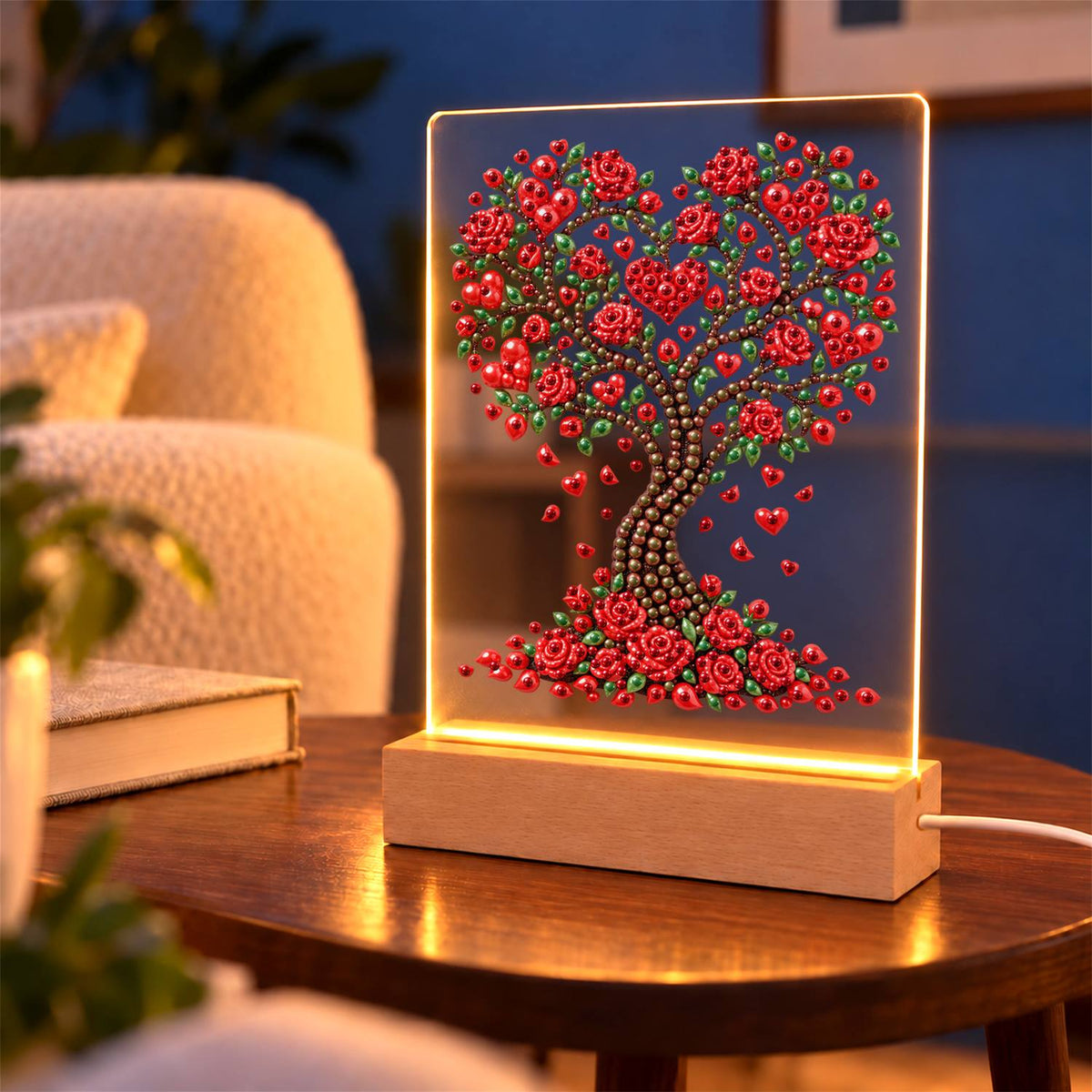 Heart Tree of Red Roses (Light-Up Pearl Painting)