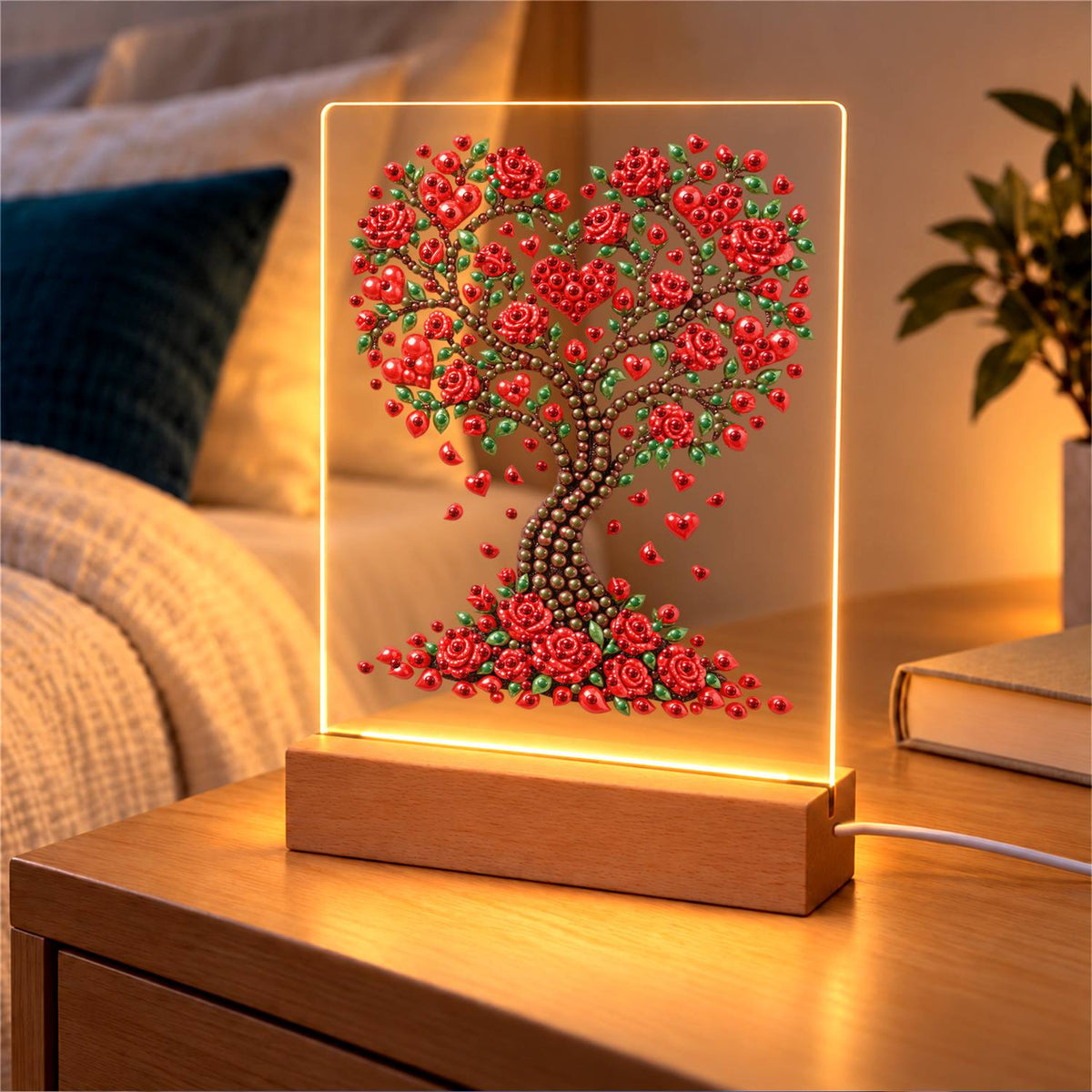 Heart Tree of Red Roses (Light-Up Pearl Painting)